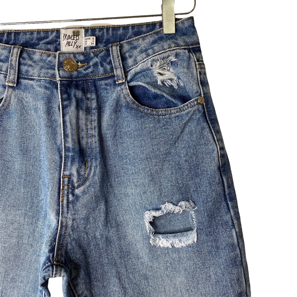 Princess Polly Hayden High Rise Cuffed Crop Distressed Boyfriend Jeans Size 4 US - Picture 7 of 12